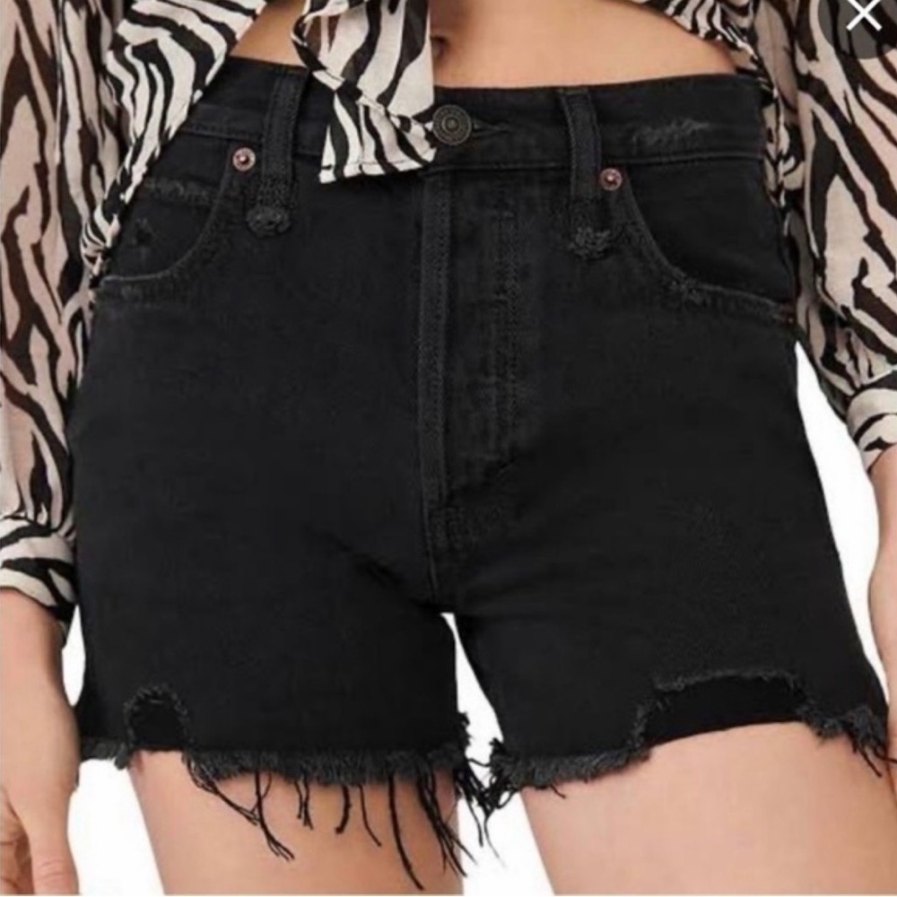 Free People We The Free Denim Cut Off Jean Shorts Vintage Black Button Fly 31